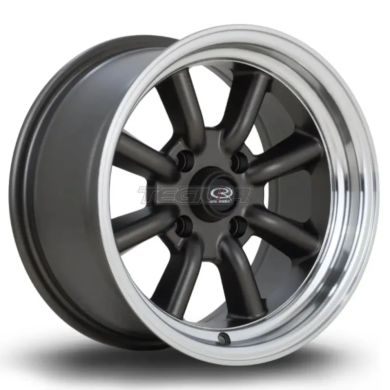 High Quality Rota RKR Alloy Wheel 15x8 ET0 4x100 Flat Gunmetal Polished Lip 67.1mm