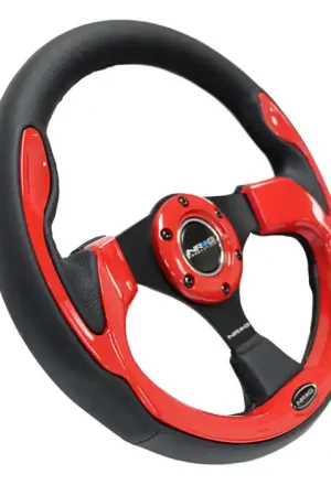 NRG Reinforced Steering Wheel (320mm) Blk w/Red Trim & 5mm 3-Spoke — PMD Premier Motoring Development New Arrival