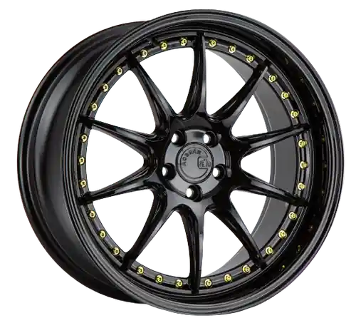 Aodhan DS07 5x114.3 18x10.5+22 Gloss Black W /Gold Rivets Best Seller