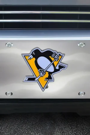 License Plate with Pittsburgh Penguins Logo; Stainless Steel Price Cut