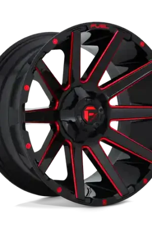 Fuel 1PC D643 CONTRA 5X114.3/5X127 22X12 -44 GLOSS BLACK RED TINTED CLEAR Flash Sale