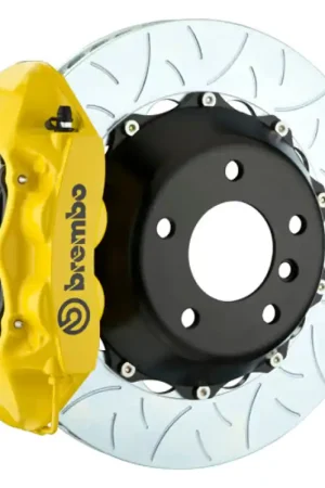 Brembo 03-06 G35 Sedan/03-08 350Z Rear GT BBK 4 Piston Cast 345x28 2pc Rotor Slotted Type3- Yellow Limited Time