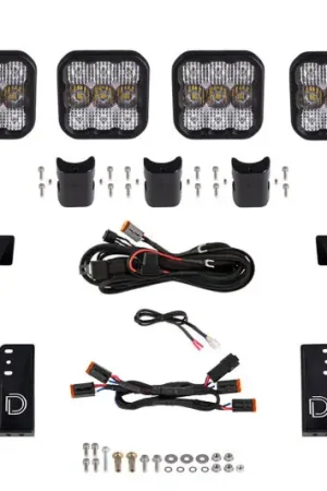 Diode Dynamics Jeep JL SS5 4-Pod CrossLink Grille Lightbar Kit Pro - White Combo Professional Grade