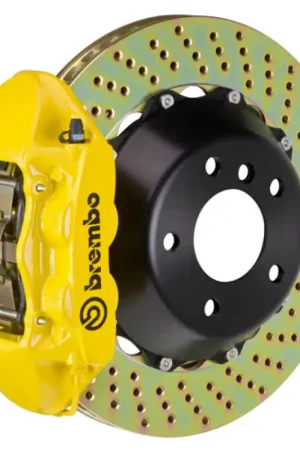 Brand New Brembo 11-12 1M Rear GT BBK 4 Piston Cast 380x28 2pc Rotor Drilled- Yellow