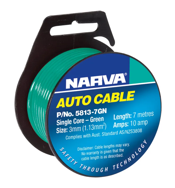 Same Day Shipping Narva 10A 3mm Green Single Core Cable (7M) - 5813-7Gn