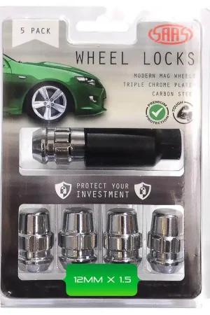 Crafted SAAS Set of 5 Splined Lock Nuts - Black, M12x1.50 Thread, Acorn Bulge Type - 923326-5