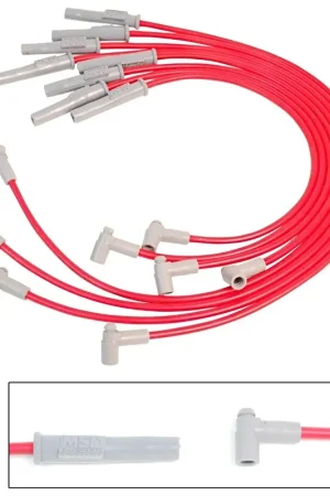 Fan Favorite MSD Super Conductor Spark Plug Wire Set, Ford 351C-460, w/HEI Cap For use with Ford 351C-460 with HEI Cap, Red jacket