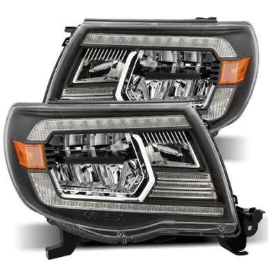 Seasonal Sale AlphaRex 05-11 Toyota Tacoma LUXX Crystal Headlights Plank Style Design Black w/Activation Light/DRL - 880735