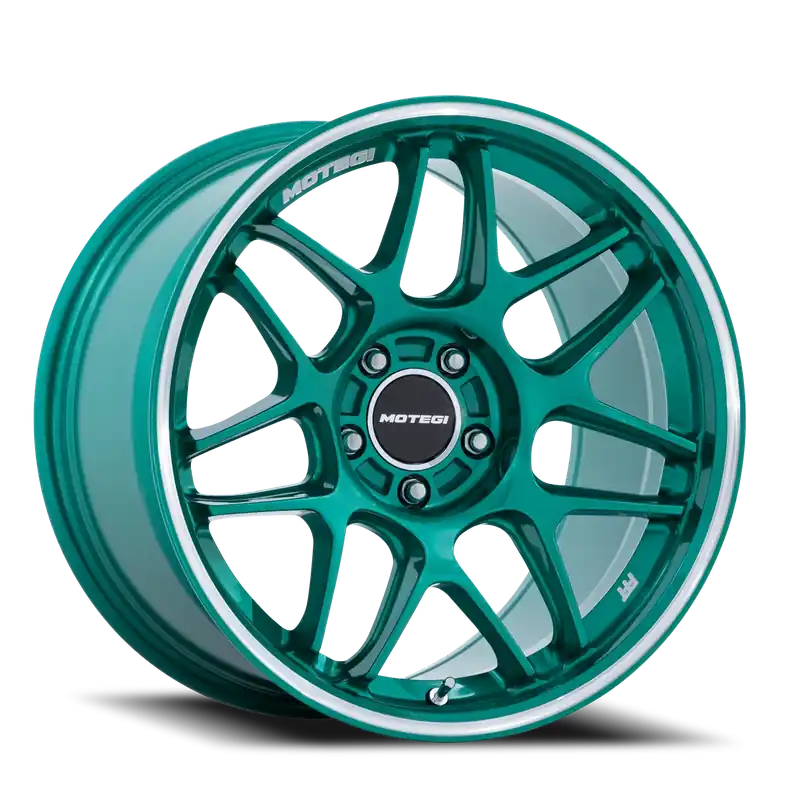 Motegi MR158 Tsubaki ED 18x9.5 +25 5x120mm 74.1mm Hokkaido Green Machined Lip Clearance