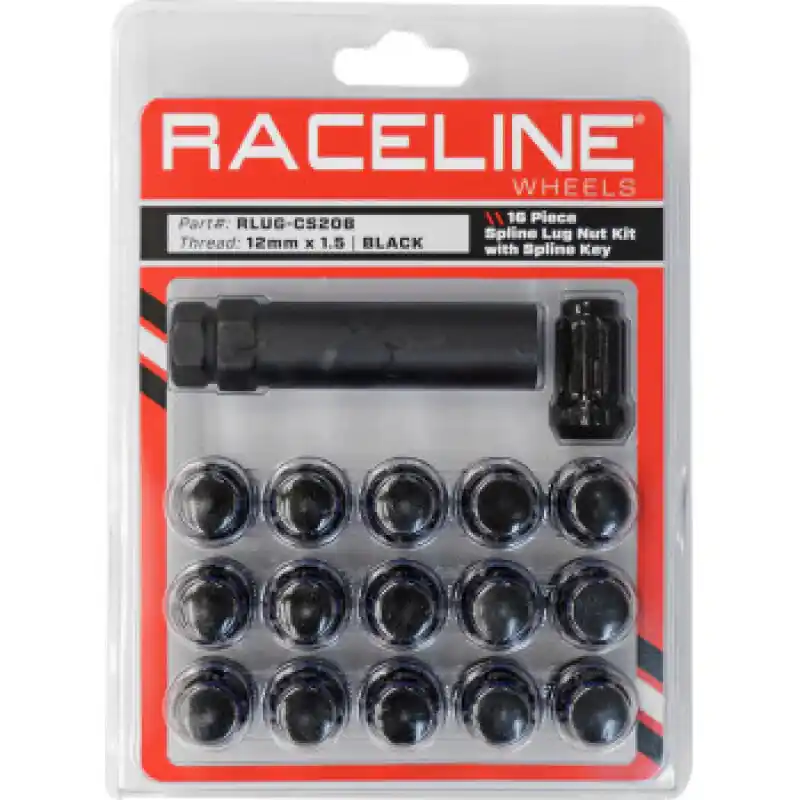 Low Price Raceline Spline Lug Nut Kit with Spline Key 12 x 1.5 - 16 Pack - Black