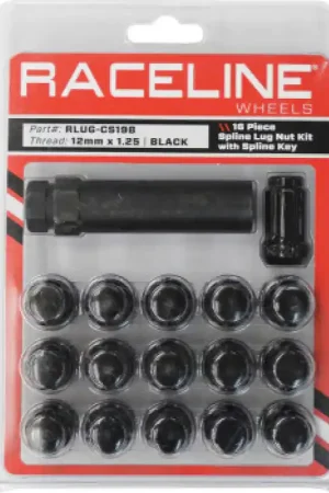 Popular Raceline Spline Lug Nut Kit with Spline Key 12 x 1.25 - 16 Pack - Black