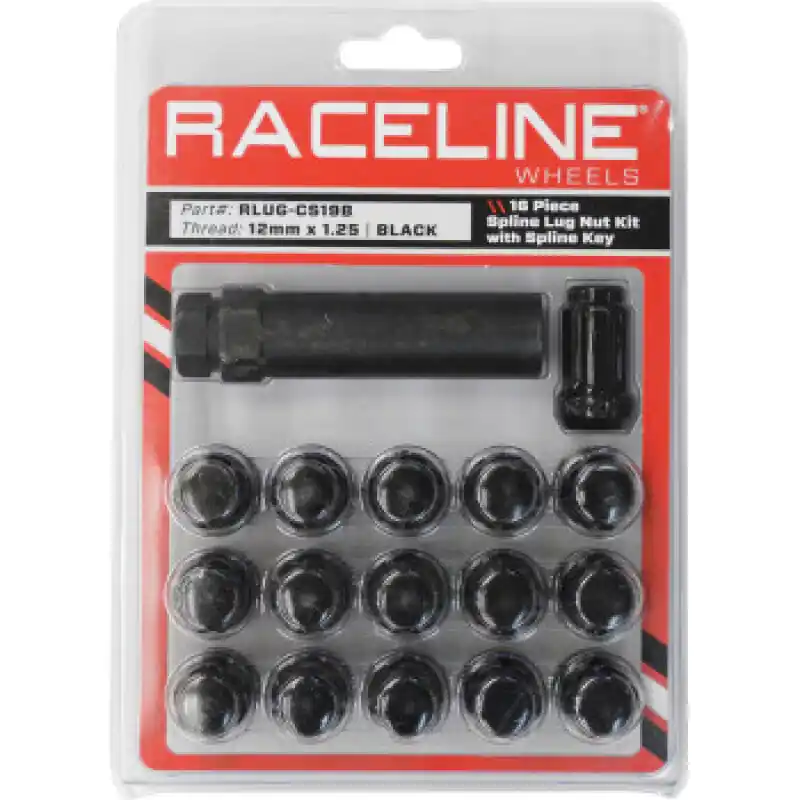 Popular Raceline Spline Lug Nut Kit with Spline Key 12 x 1.25 - 16 Pack - Black
