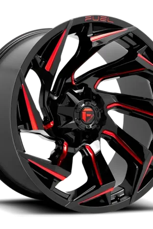 Luxury Fuel Reaction D755 18x9 -12 5x114.3/5x127mm 78.1mm Gloss Black Milled-Red Tint