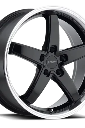 Crafted Petrol P1B GBM 17x8 +40 5x108mm 72.1mm Gloss Black Machined Cut Lip
