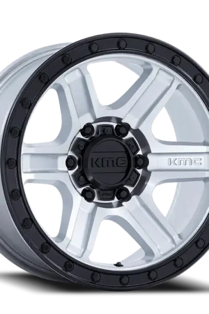 Crafted KMC Outrun KM551 MGBL 18x9 +18 5x127mm 71.5mm Machined Silver Gloss Black Lip