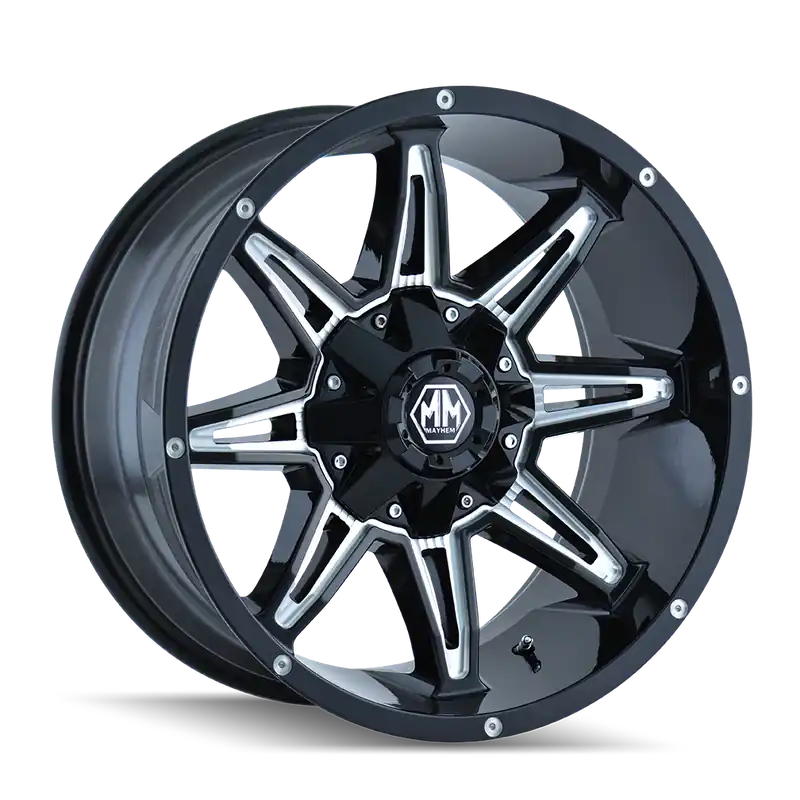 Deal Mayhem Rampage 8090 Gloss Black Milled 20x9 8x165.1 0mm 130.8mm