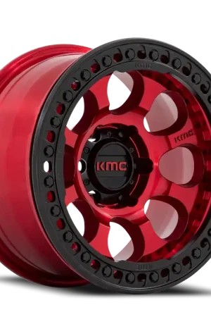 KMC Riot Beadlock KM237 RD 17x8.5 +0 5x127mm 71.5mm Candy Red Satin Black Ring Viral