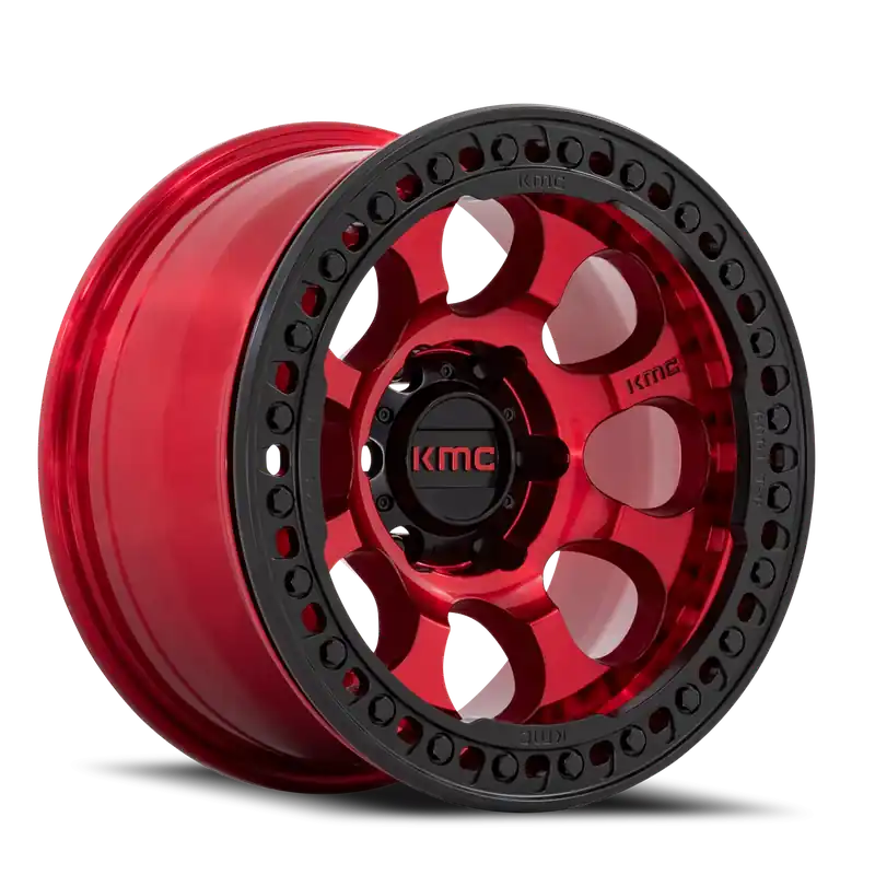 KMC Riot Beadlock KM237 RD 17x8.5 +0 5x127mm 71.5mm Candy Red Satin Black Ring Viral