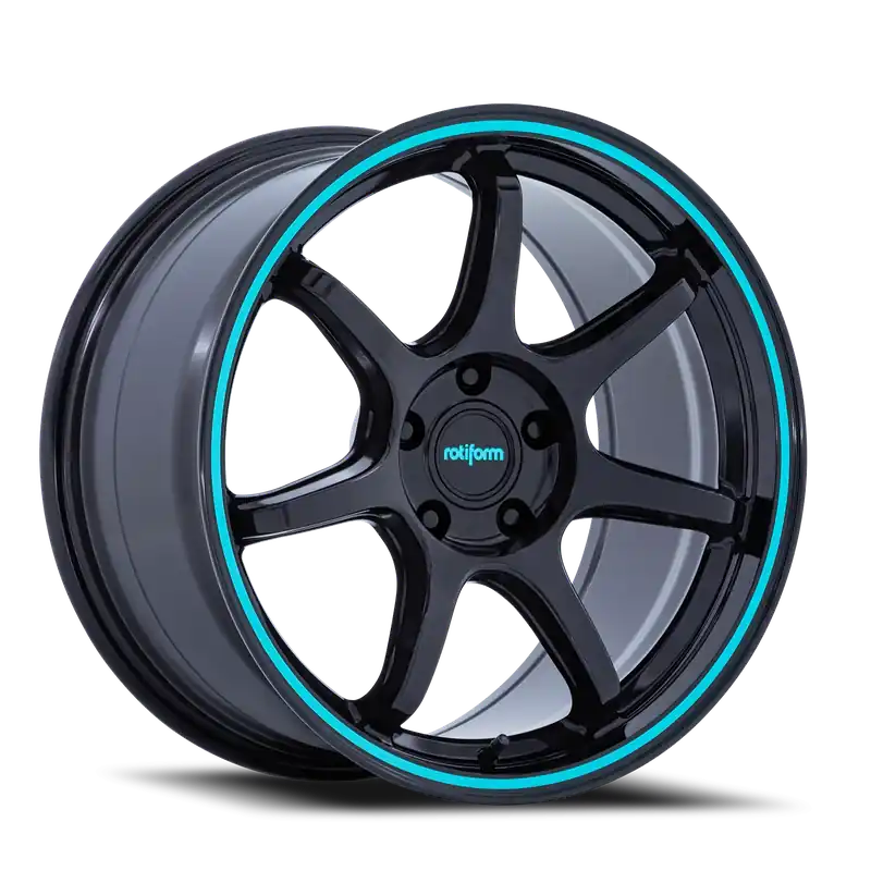 Rotiform BPU RC208BL 19x9.5 +38 5x114.3mm 72.56mm Gloss Black Teal Stripe Express Delivery