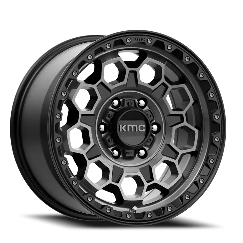 Fast Shipping KMC Trek KM545 GY 17x8 +20 6x139.7mm 106.1mm Satin Black Gray Tint