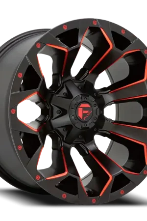 Buy Today Fuel Assault D787 20x10 -22 6x135/6x139.7mm 106.1mm Matte Black Milled-Red Tint
