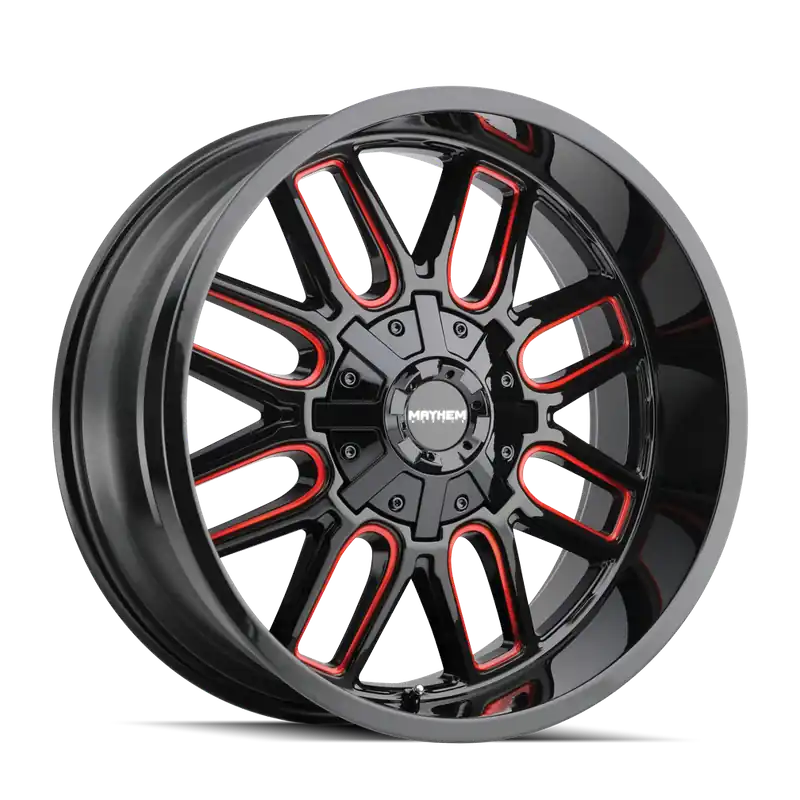 Final Sale Mayhem Cogent 8107 Gloss Black Milled Prism Red 18x9 5x127/5x139.7 0mm 87.1mm